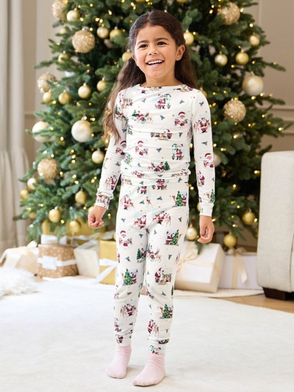 Pottery Barn Kids Holly Jolly Santa Bamboo Viscose Tight Fit Kid 3T